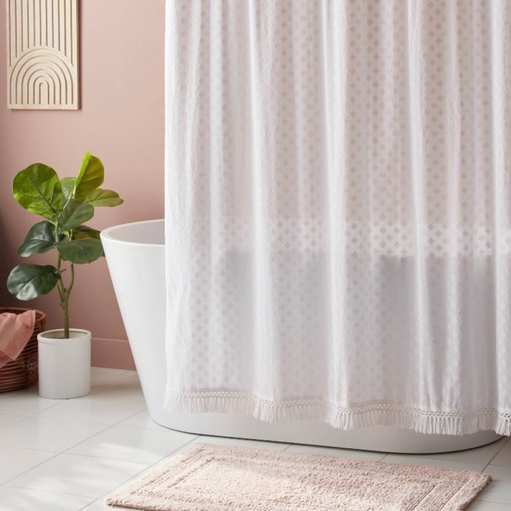 White Textured Fringe Shower Curtain - Opalhouse (Target)
